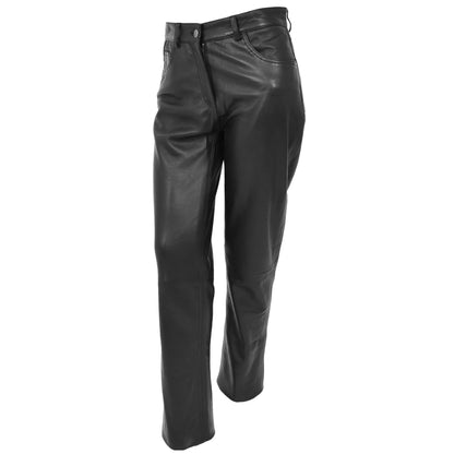 Ladies Leather Slim Fit Trousers Black - genuine leather trousers in black