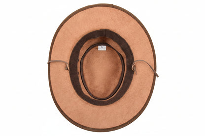 Leather Cowboy Hat Removable Chin Strap Brown - genuine leather cowboy hat in brown with the chin strap is removable.