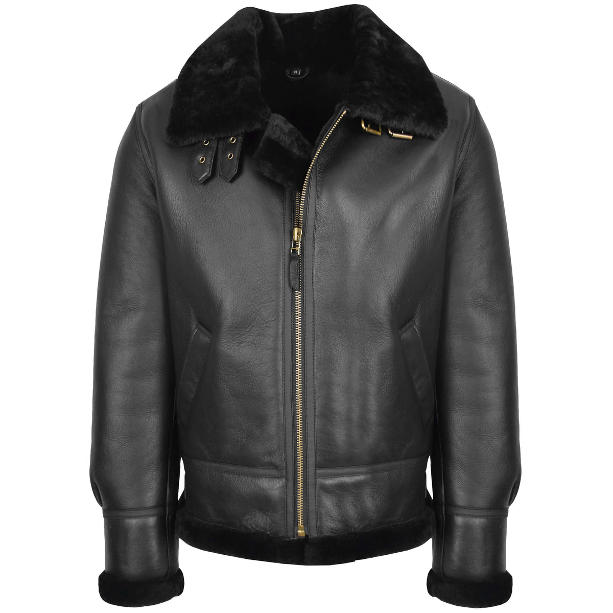 Men's Classic B3 Original Sheepskin Jacket Black - genuine sheepskin jacket in black with two outer pockets