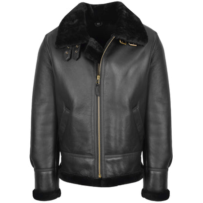 Men's Classic B3 Original Sheepskin Jacket Black - genuine sheepskin jacket in black with two outer pockets