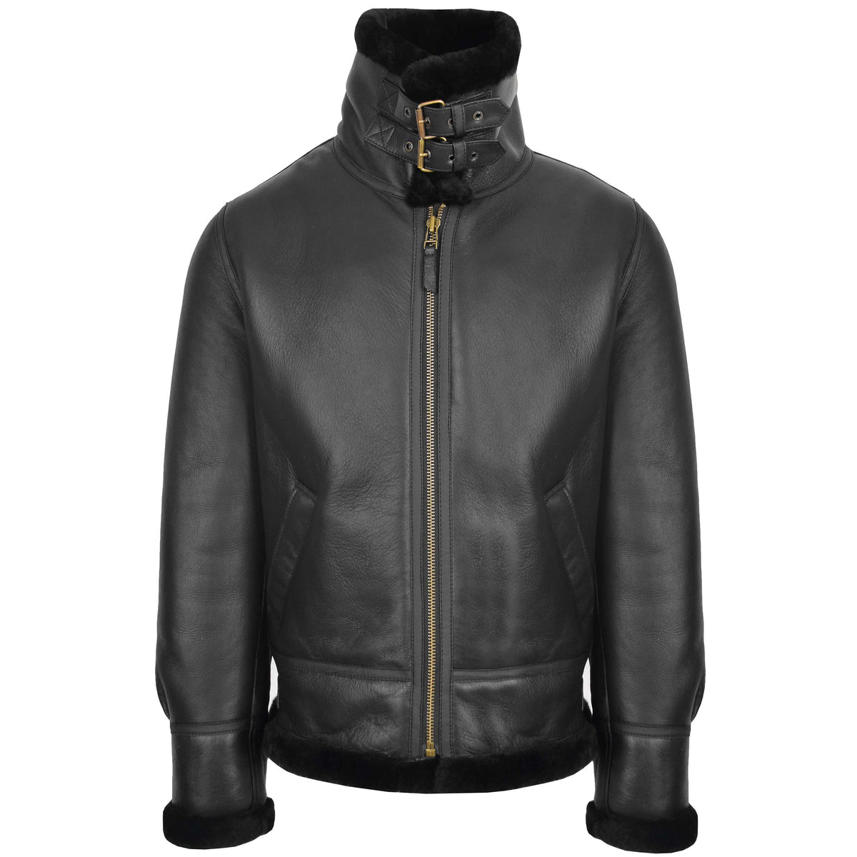 Men's Classic B3 Original Sheepskin Jacket Black - genuine sheepskin jacket in black with b3