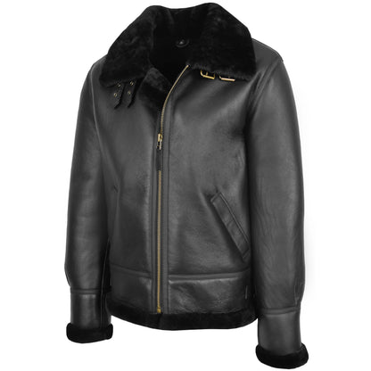 Men's Classic B3 Original Sheepskin Jacket Black - genuine sheepskin jacket in black with two outer pockets