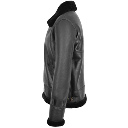 Men's Classic B3 Original Sheepskin Jacket Black - genuine sheepskin jacket in black with b3