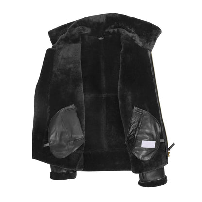 Men's Classic B3 Original Sheepskin Jacket Black - genuine sheepskin jacket in black with two outer pockets