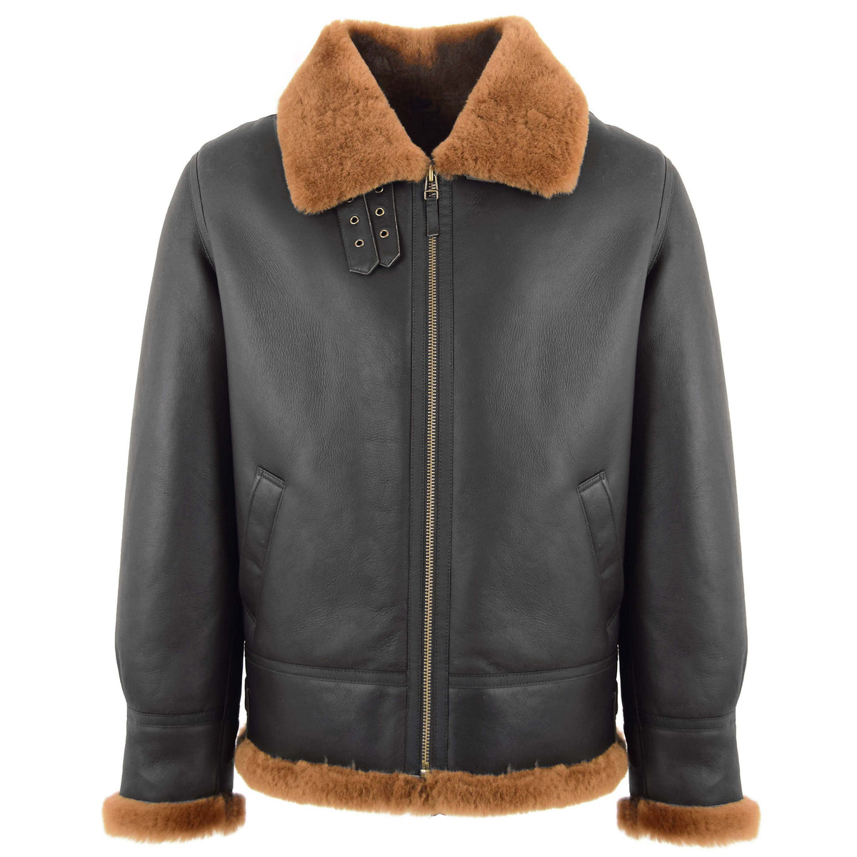 Men's Classic B3 Original Sheepskin Jacket Brown Ginger - genuine sheepskin jacket in brown ginger with two outer pockets