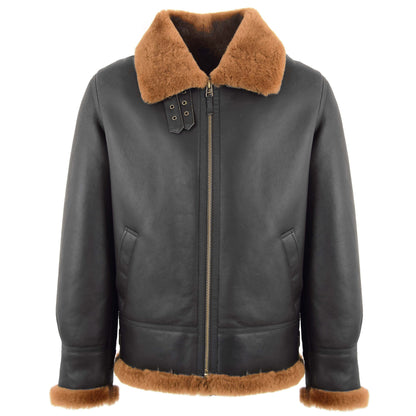 Men's Classic B3 Original Sheepskin Jacket Brown Ginger - genuine sheepskin jacket in brown ginger with two outer pockets