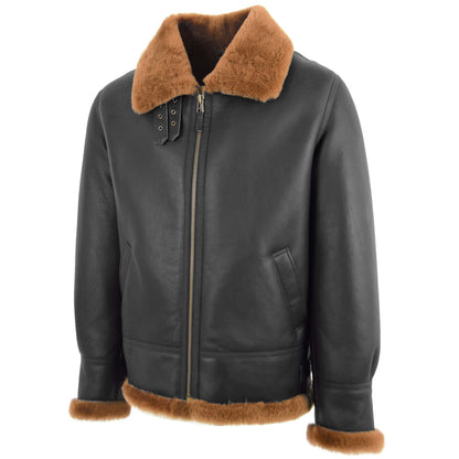 Men's Classic B3 Original Sheepskin Jacket Brown Ginger - genuine sheepskin jacket in brown ginger with two outer pockets