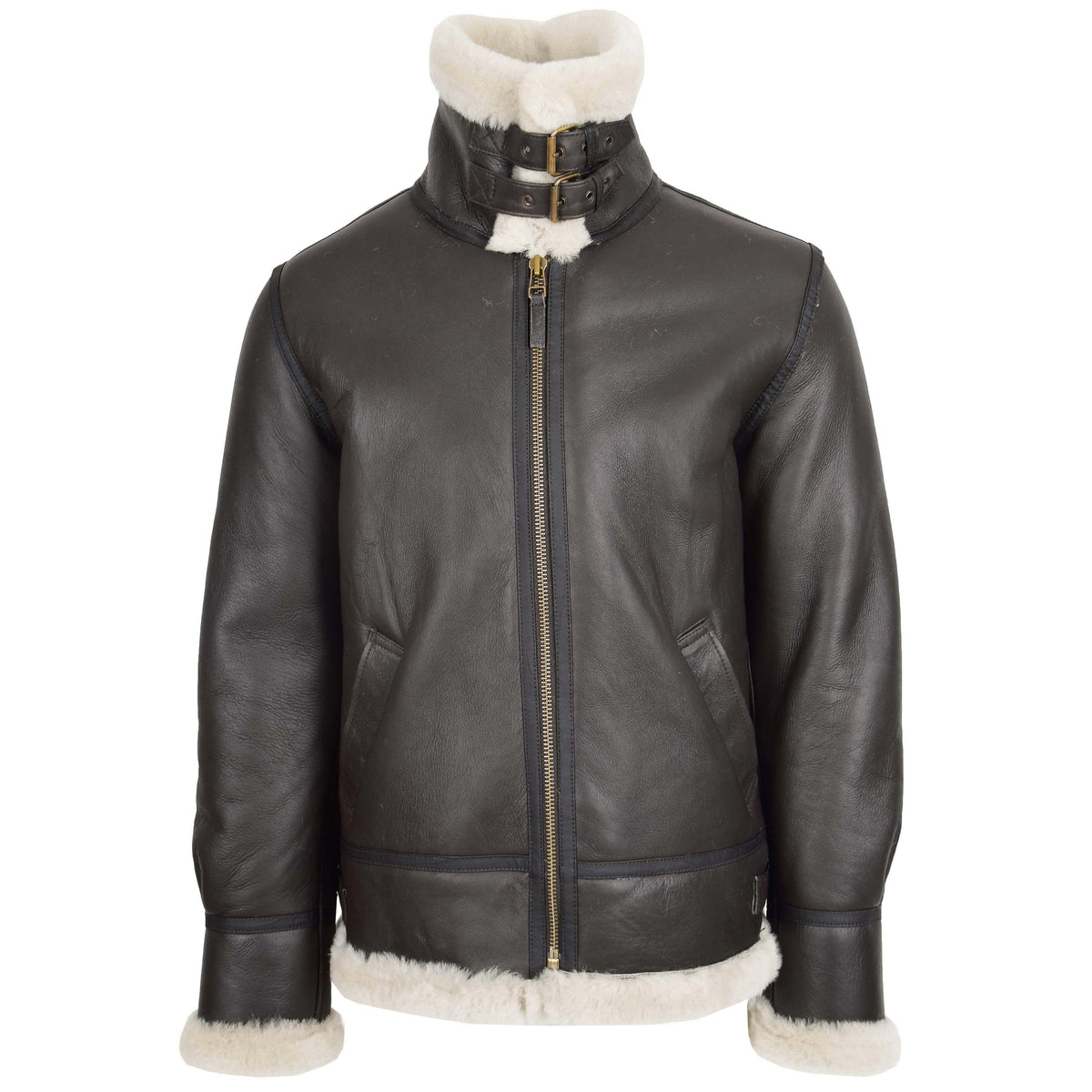 Men's Classic B3 Original Sheepskin Jacket Brown White - genuine sheepskin jacket in brown white with b3
