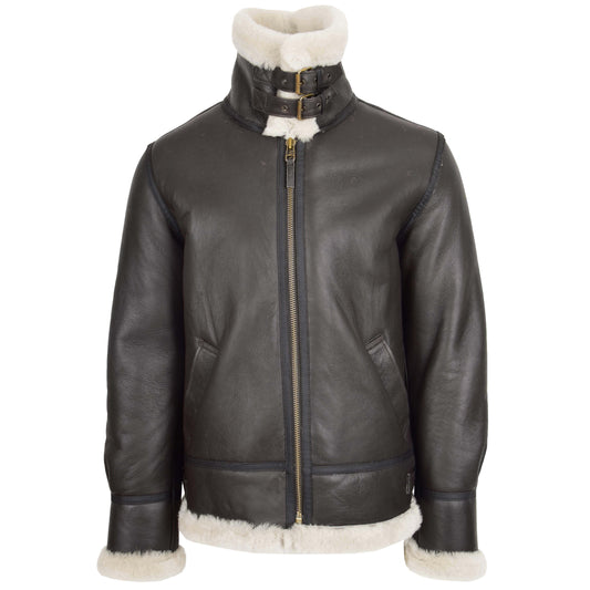 Men's Classic B3 Original Sheepskin Jacket Brown White - genuine sheepskin jacket in brown white with b3