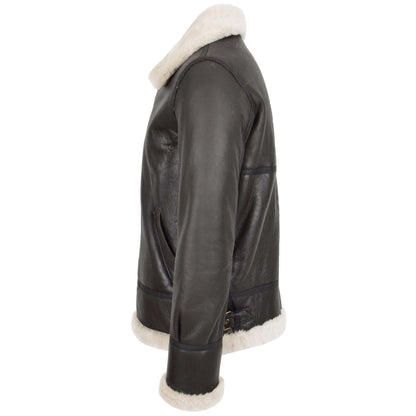 Men's Classic B3 Original Sheepskin Jacket Brown White - genuine sheepskin jacket in brown white with b3