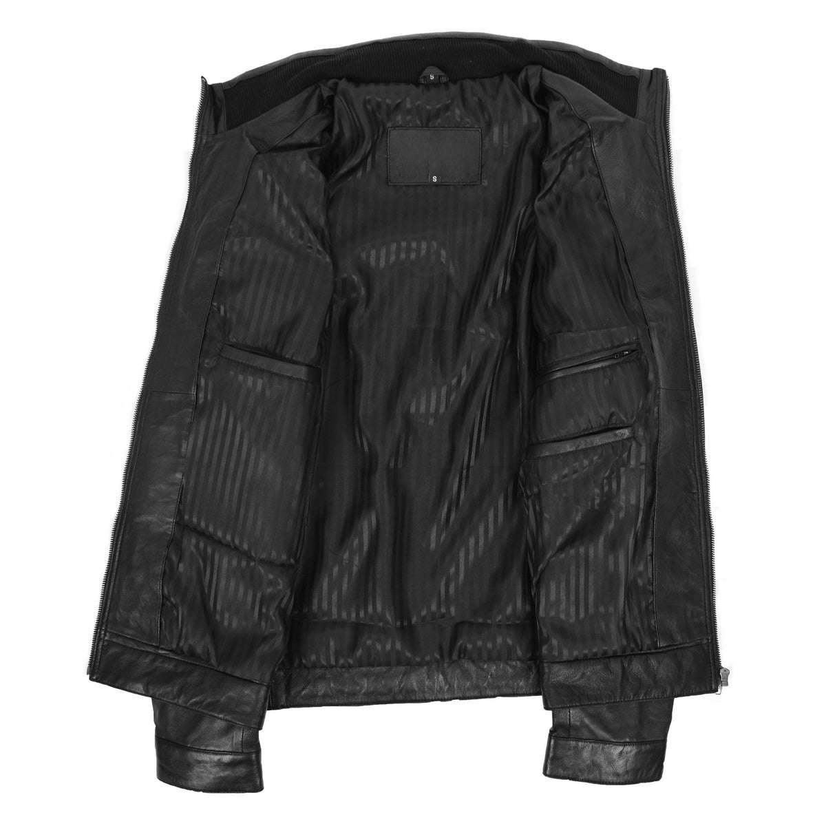 Men's Standing Collar Leather Jacket Tony Black - genuine leather jacket in black with four outer pockets