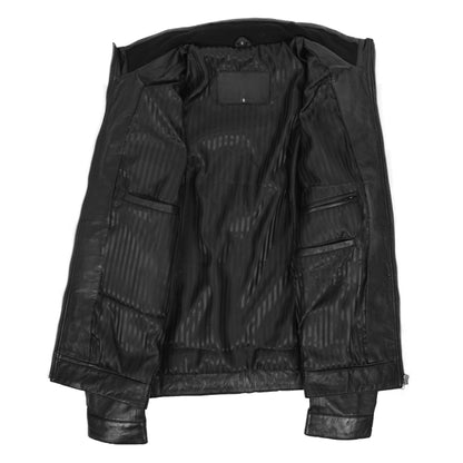 Men's Standing Collar Leather Jacket Tony Black - genuine leather jacket in black with four outer pockets