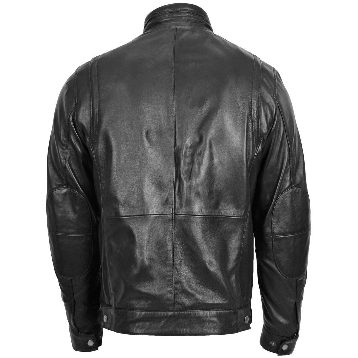 Men's Standing Collar Leather Jacket Tony Black - genuine leather jacket in black with four outer pockets