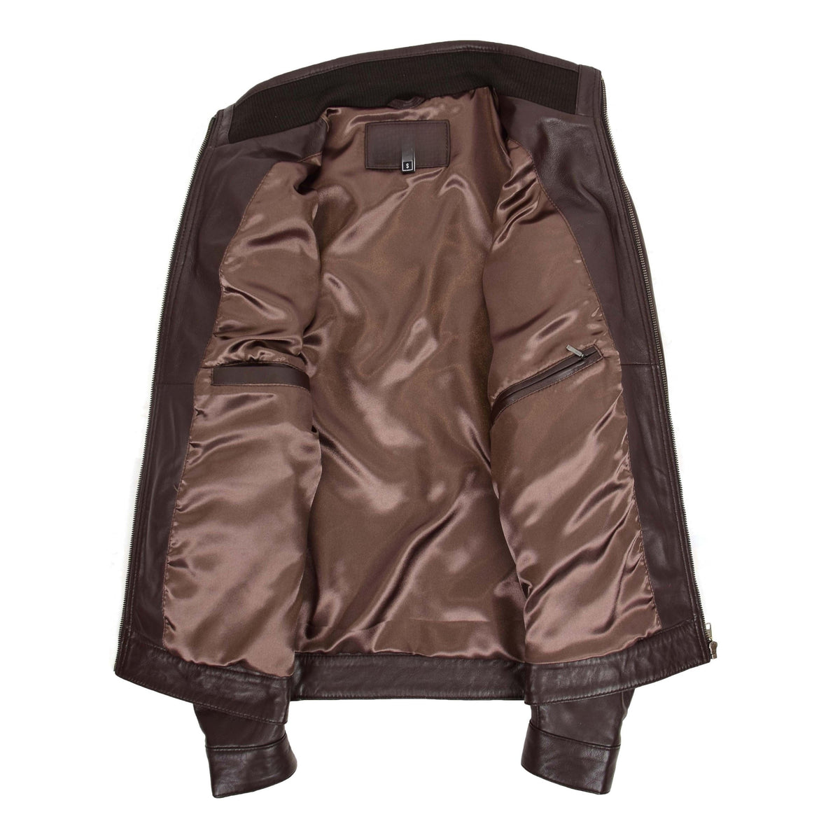 Men's Standing Collar Leather Jacket Tony Brown - genuine leather jacket in brown with four outer pockets