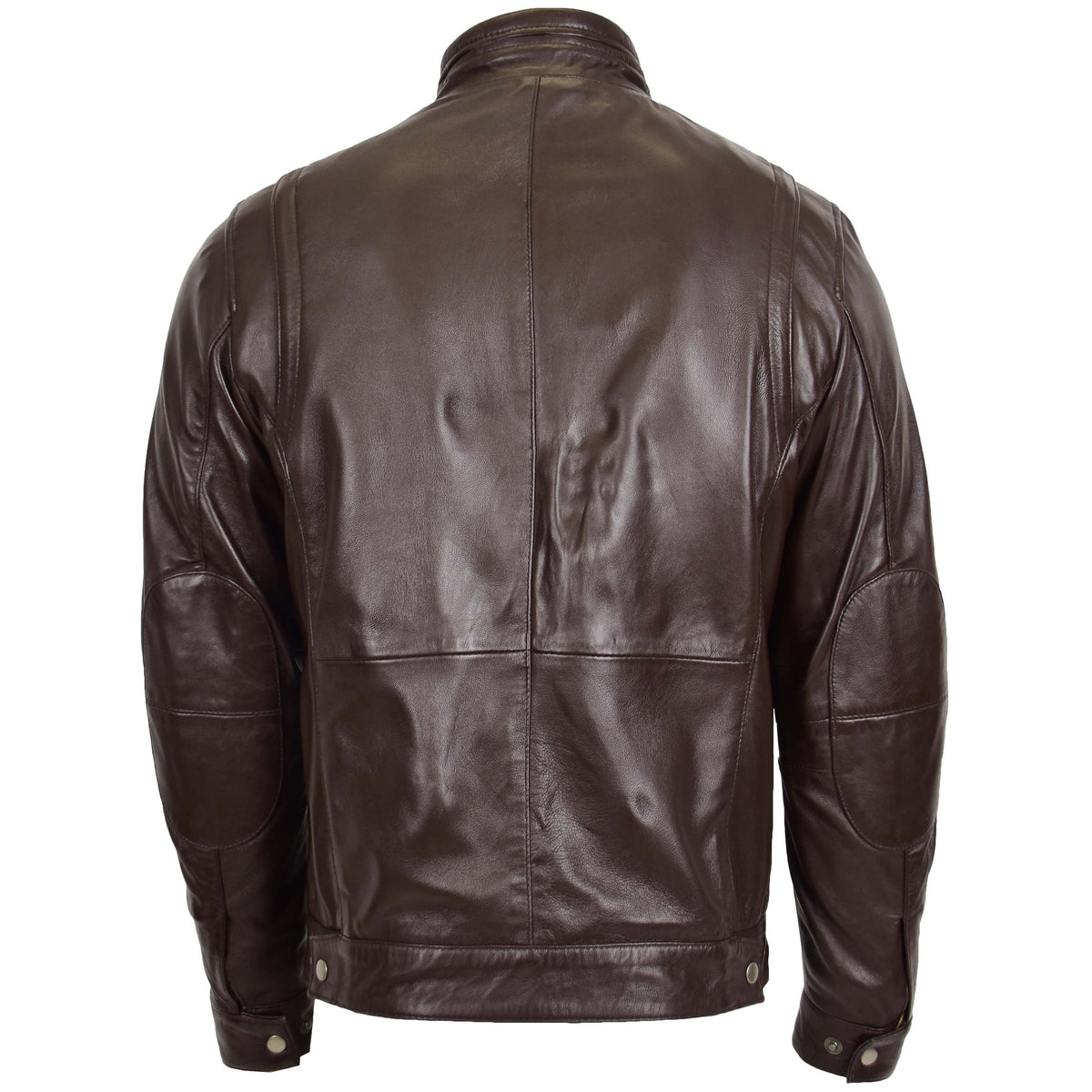 Men's Standing Collar Leather Jacket Tony Brown - genuine leather jacket in brown with four outer pockets