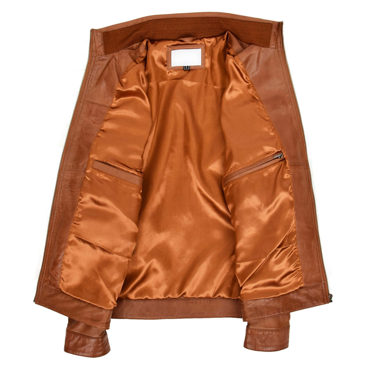Men's Standing Collar Leather Jacket Tony Tan - genuine leather jacket in tan with four outer pockets