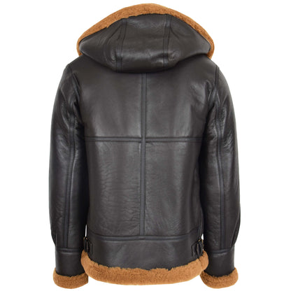 Men's B3 Sheepskin Jacket Detachable Hoodie Ruben Brown Ginger - genuine sheepskin jacket in brown ginger with detachable hood