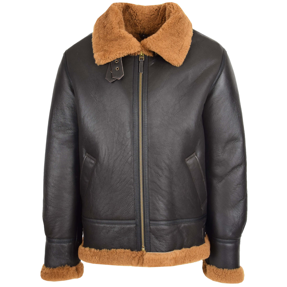 Men's B3 Sheepskin Jacket Detachable Hoodie Ruben Brown Ginger - genuine sheepskin jacket in brown ginger with b3