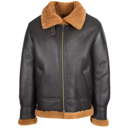 Men's B3 Sheepskin Jacket Detachable Hoodie Ruben Brown Ginger - genuine sheepskin jacket in brown ginger with b3