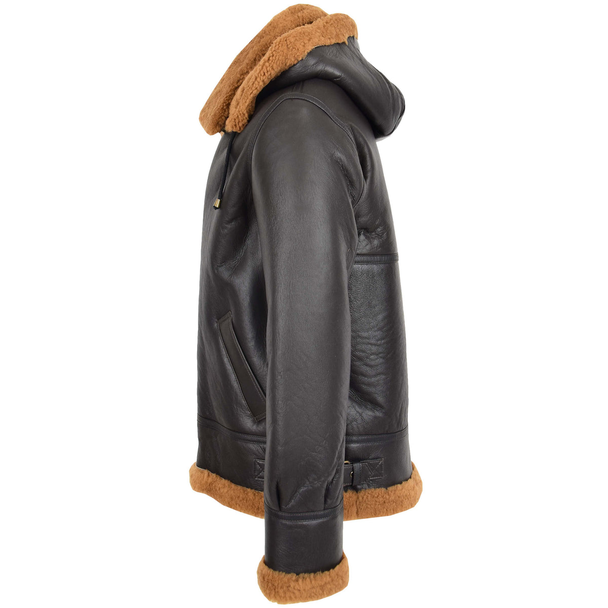 Men's B3 Sheepskin Jacket Detachable Hoodie Ruben Brown Ginger - genuine sheepskin jacket in brown ginger with detachable hood