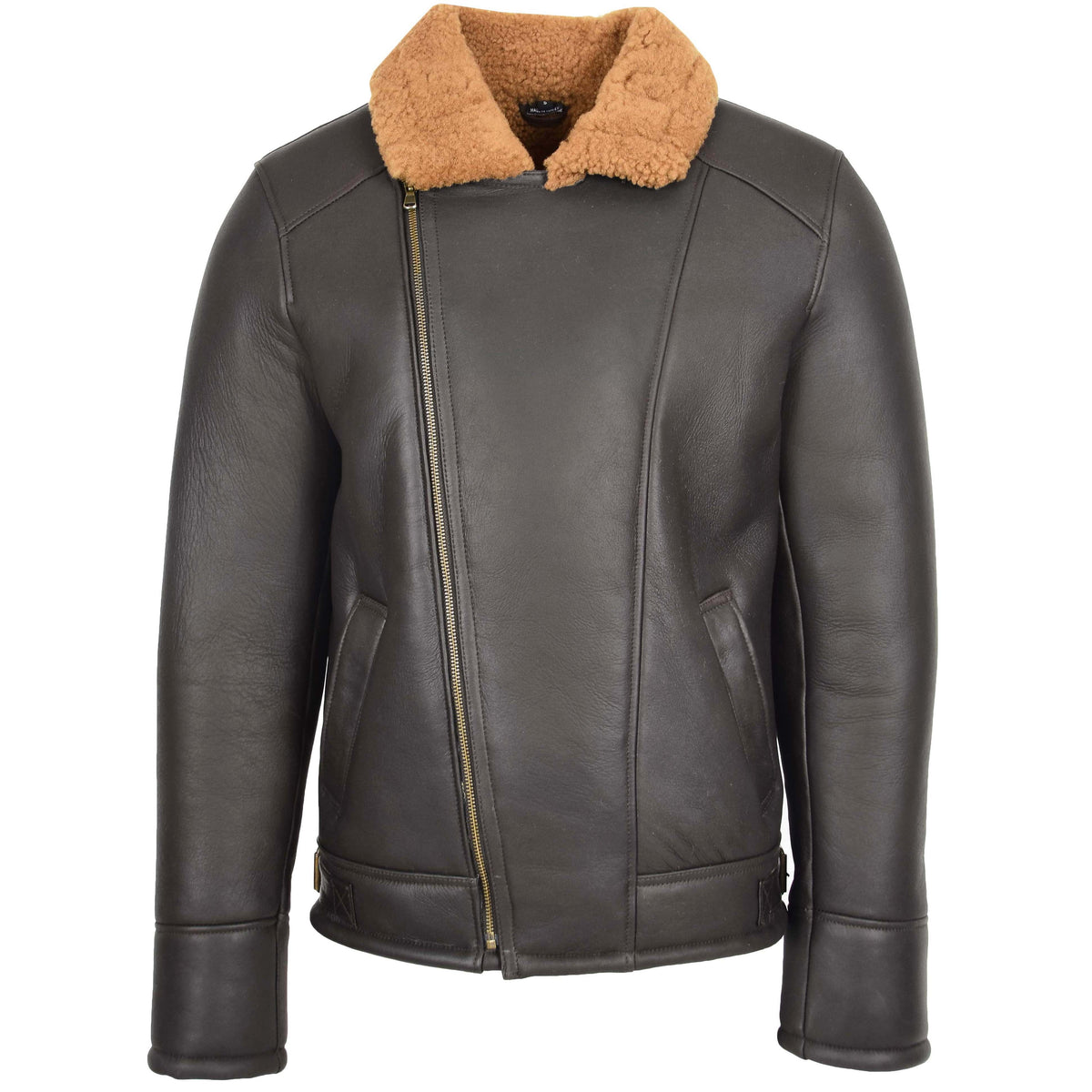 Mens Aviator Sheepskin Pilot Jacket Blen Brown Ginger - genuine sheepskin jacket in brown ginger with aviator