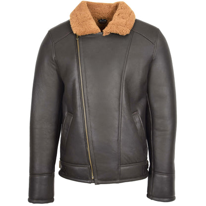 Mens Aviator Sheepskin Pilot Jacket Blen Brown Ginger - genuine sheepskin jacket in brown ginger with aviator