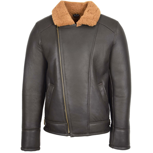 Mens Aviator Sheepskin Pilot Jacket Blen Brown Ginger - genuine sheepskin jacket in brown ginger with aviator