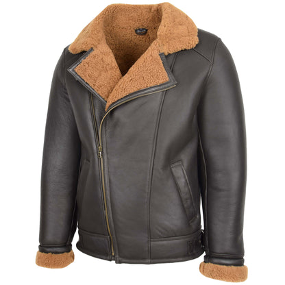 Mens Aviator Sheepskin Pilot Jacket Blen Brown Ginger - genuine sheepskin jacket in brown ginger with two outer pockets
