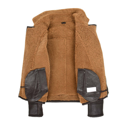 Mens Aviator Sheepskin Pilot Jacket Blen Brown Ginger - genuine sheepskin jacket in brown ginger with two outer pockets