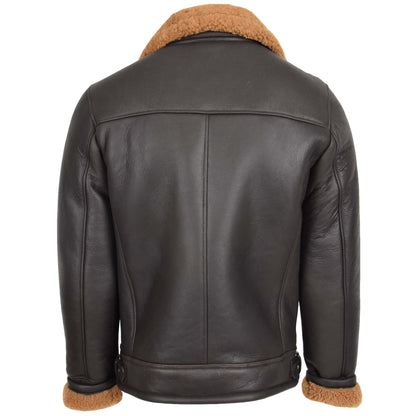 Mens Aviator Sheepskin Pilot Jacket Blen Brown Ginger - genuine sheepskin jacket in brown ginger with aviator