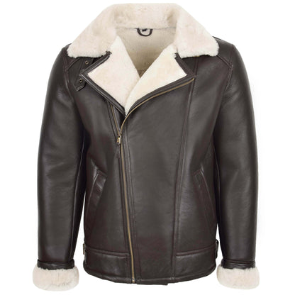 Mens Aviator Sheepskin Pilot Jacket Blen Brown White - genuine sheepskin jacket in brown white with two outer pockets