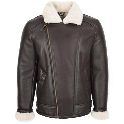 Mens Aviator Sheepskin Pilot Jacket Blen Brown White - genuine sheepskin jacket in brown white with aviator