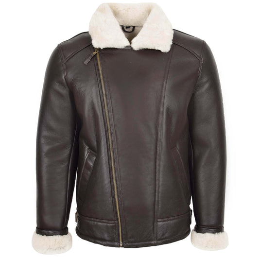 Mens Aviator Sheepskin Pilot Jacket Blen Brown White - genuine sheepskin jacket in brown white with aviator