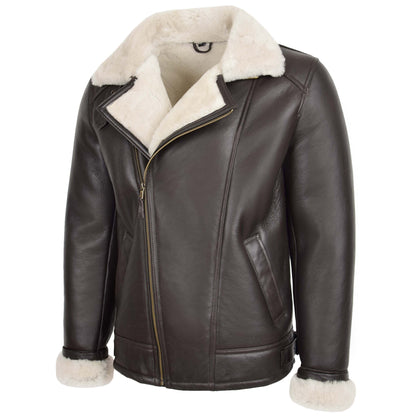 Mens Aviator Sheepskin Pilot Jacket Blen Brown White - genuine sheepskin jacket in brown white with two outer pockets