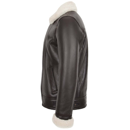 Mens Aviator Sheepskin Pilot Jacket Blen Brown White - genuine sheepskin jacket in brown white with aviator