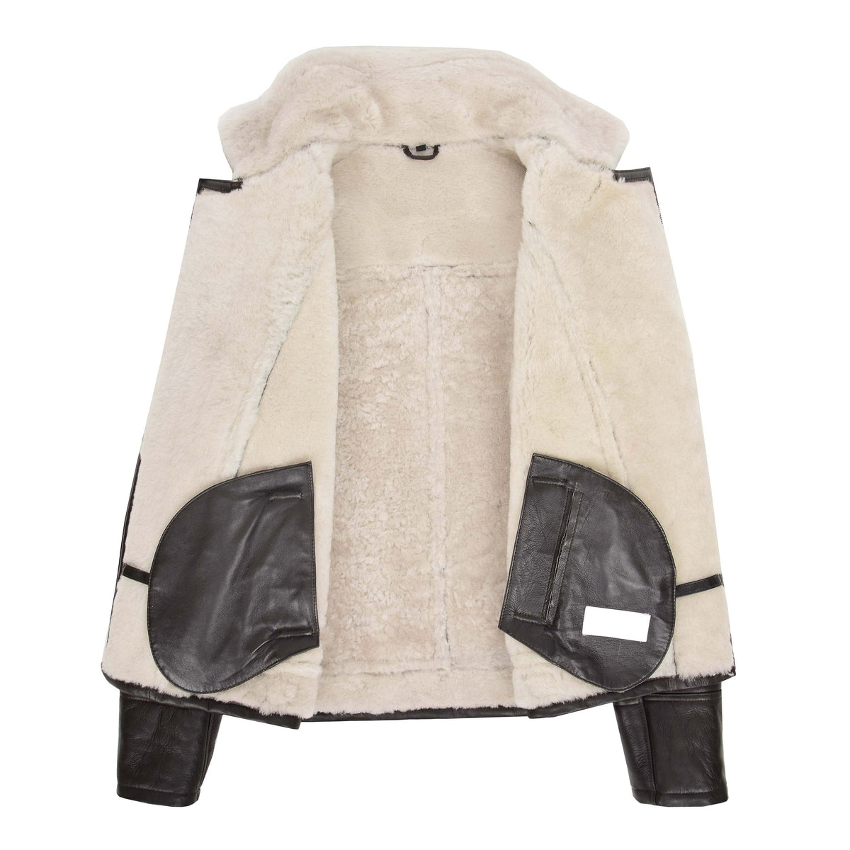 Mens Aviator Sheepskin Pilot Jacket Blen Brown White - genuine sheepskin jacket in brown white with two outer pockets