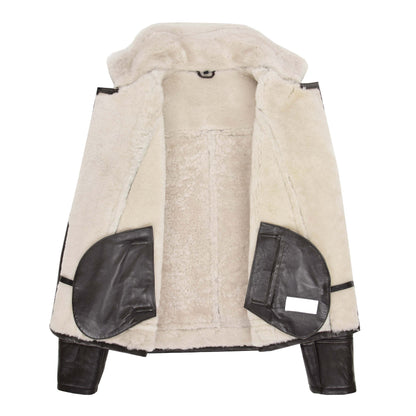 Mens Aviator Sheepskin Pilot Jacket Blen Brown White - genuine sheepskin jacket in brown white with two outer pockets