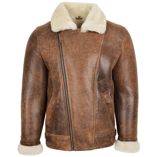 Mens Aviator Sheepskin Pilot Jacket Blen Vintage Brown - genuine sheepskin jacket in vintage brown with vintage
