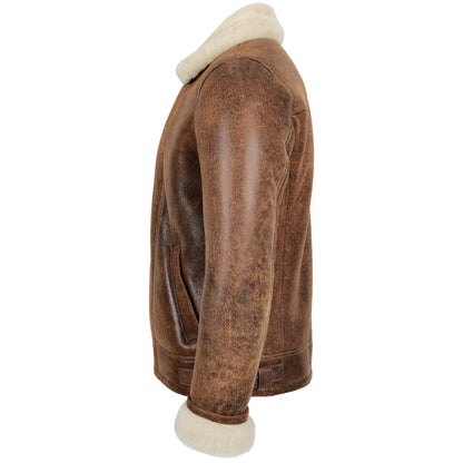Mens Aviator Sheepskin Pilot Jacket Blen Vintage Brown - genuine sheepskin jacket in vintage brown with two outer pockets