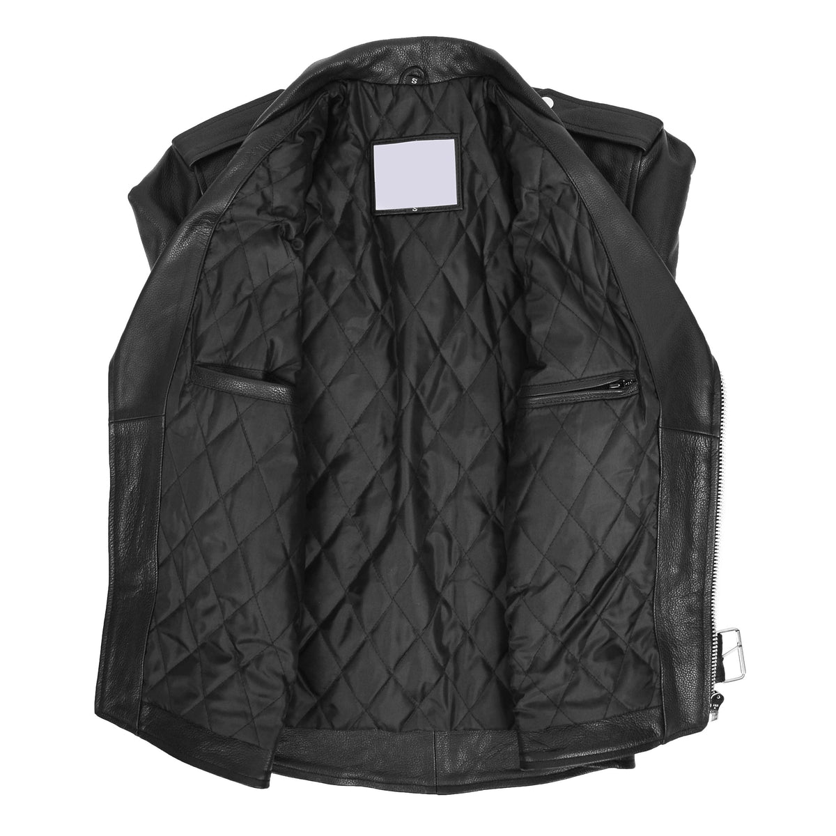 Mens Biker Brando Leather Jacket with Fringes Wayne Black - genuine leather jacket in black with four outer pockets