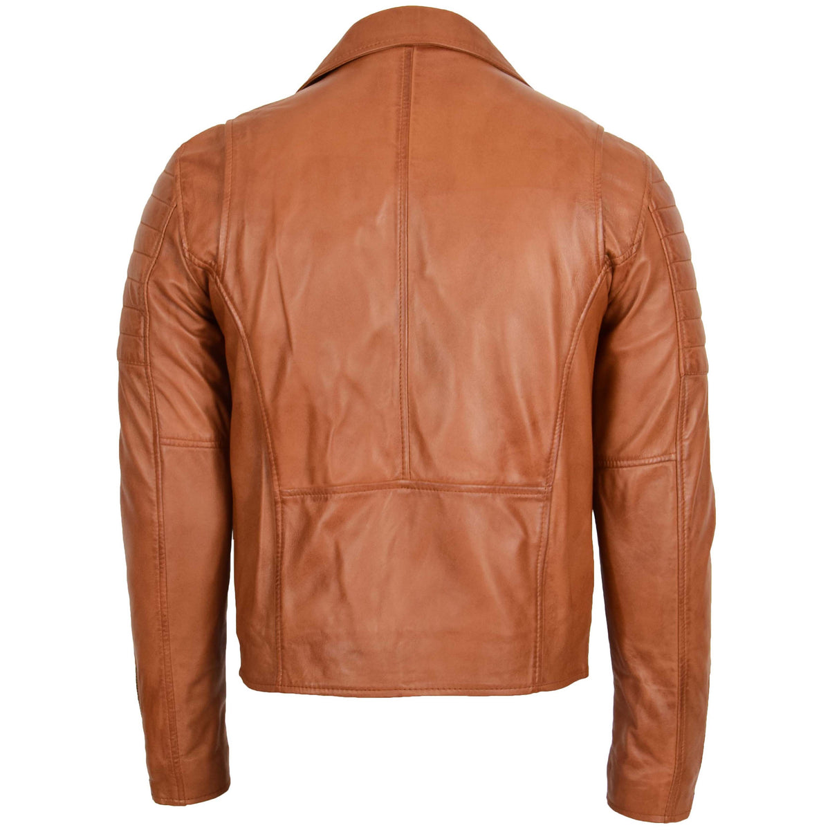 Mens Biker Leather Jacket Dual Zip Hook Tan - genuine leather jacket in tan with biker