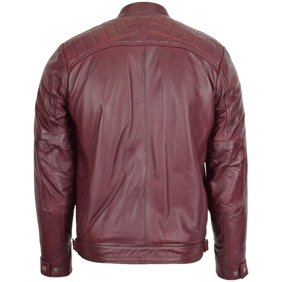Mens Biker Leather Jacket Standing Collar Bowie Burgundy - genuine leather jacket in burgundy with biker