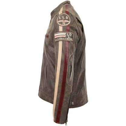 Mens Biker Leather Jacket with Badges Kurt Brown - genuine leather jacket in brown with four outer pockets