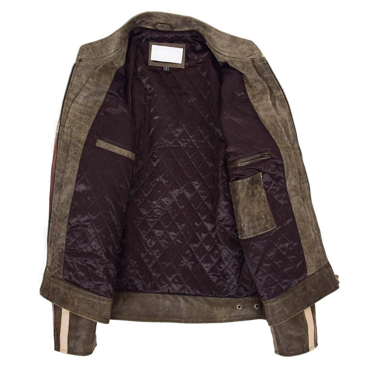 Mens Biker Leather Jacket with Badges Kurt Brown - genuine leather jacket in brown with badges