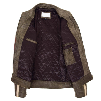 Mens Biker Leather Jacket with Badges Kurt Brown - genuine leather jacket in brown with badges