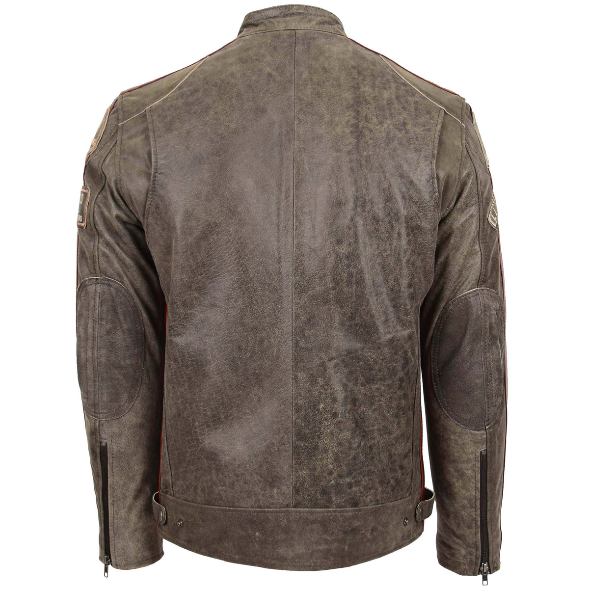 Mens Biker Leather Jacket with Badges Kurt Brown - genuine leather jacket in brown with biker