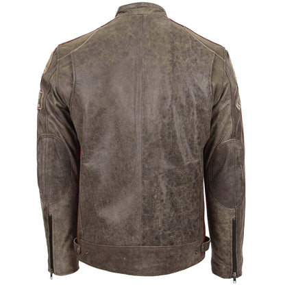 Mens Biker Leather Jacket with Badges Kurt Brown - genuine leather jacket in brown with biker