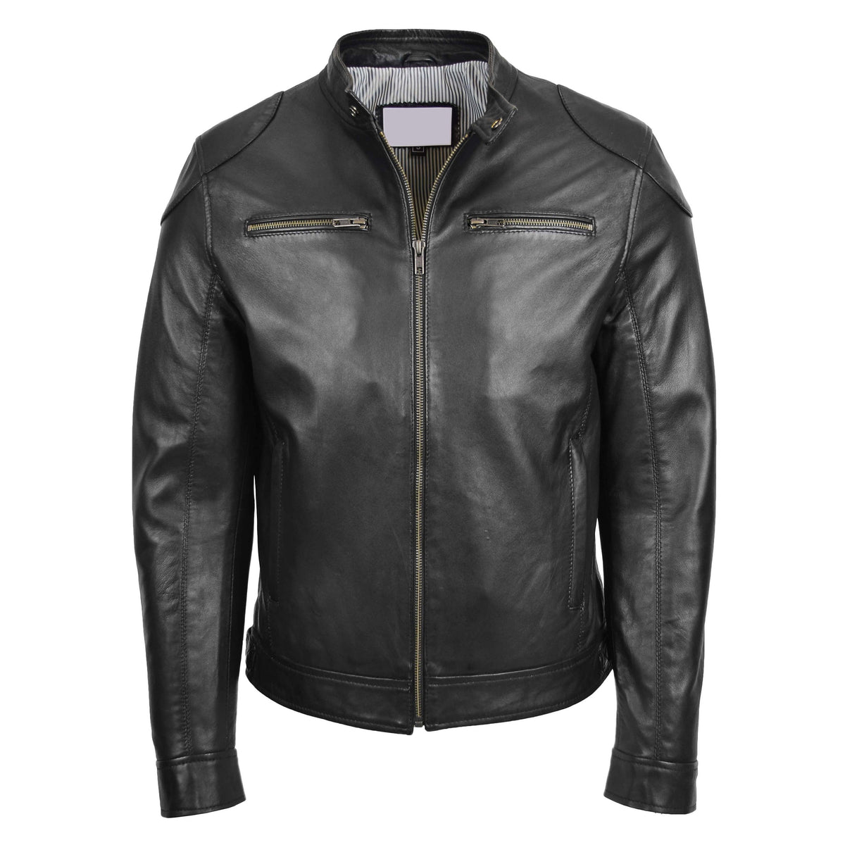 Mens Biker Soft Casual Leather Jacket Milton Black - genuine leather jacket in black with biker