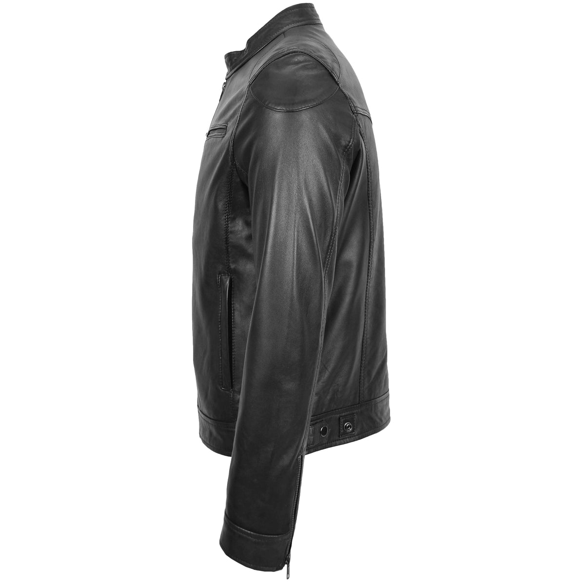 Mens Biker Soft Casual Leather Jacket Milton Black - genuine leather jacket in black with biker