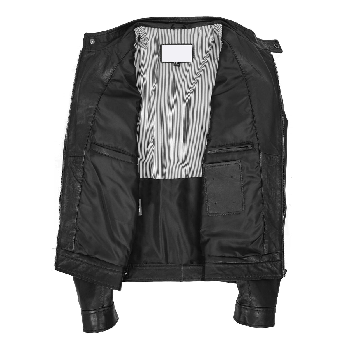 Mens Biker Soft Casual Leather Jacket Milton Black - genuine leather jacket in black with four outer pockets